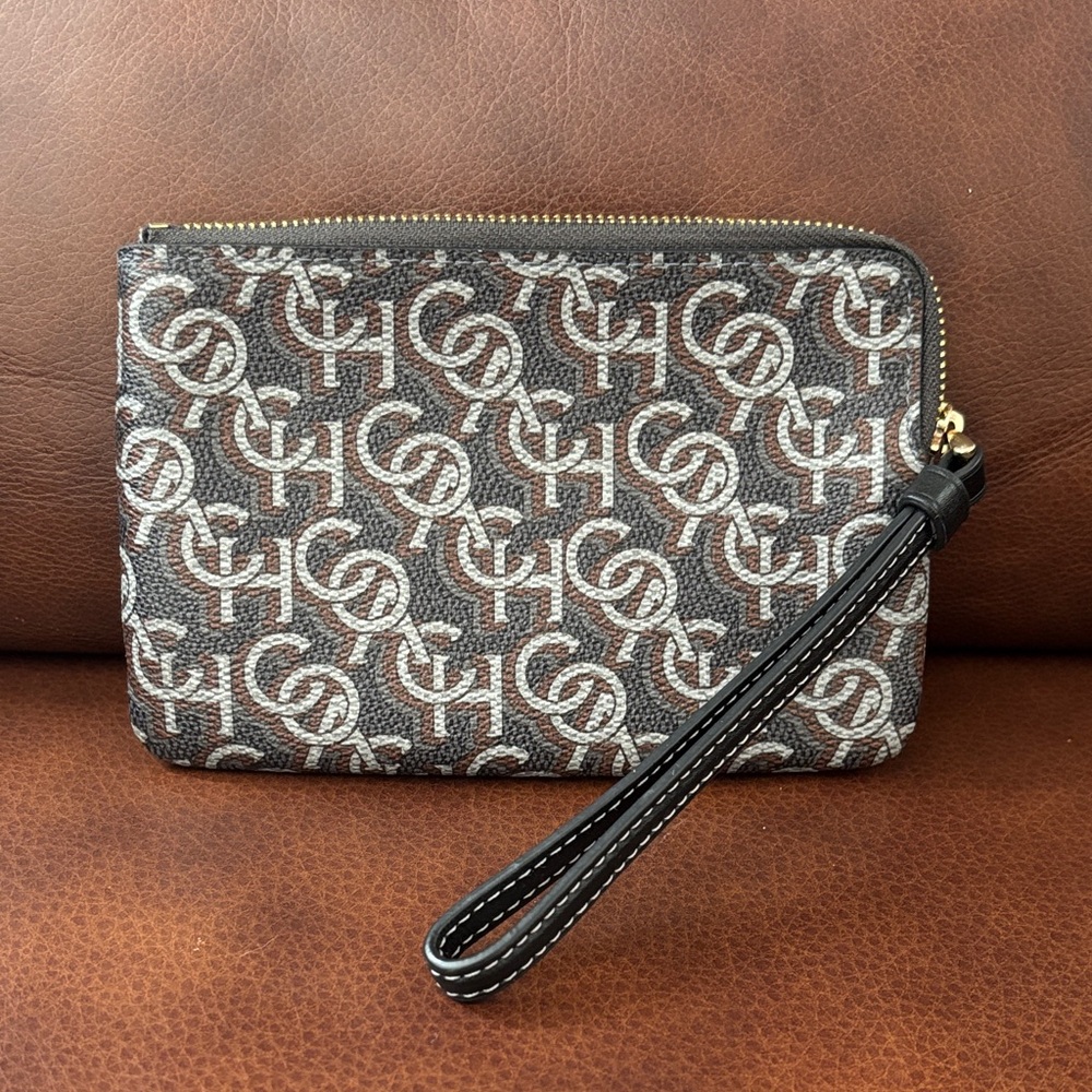 Coach Black and Gray Logo Wristlet